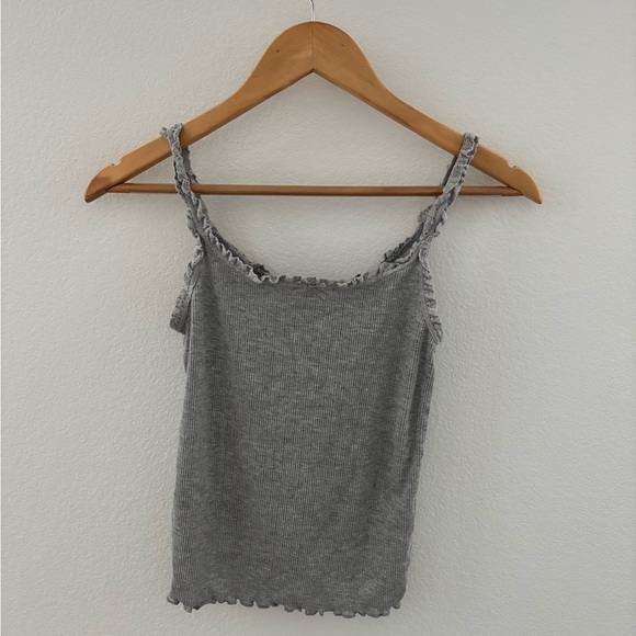 Cropped ribbed grey tank top in size medium with crochet lace detail and bow! - Picture 1 of 5